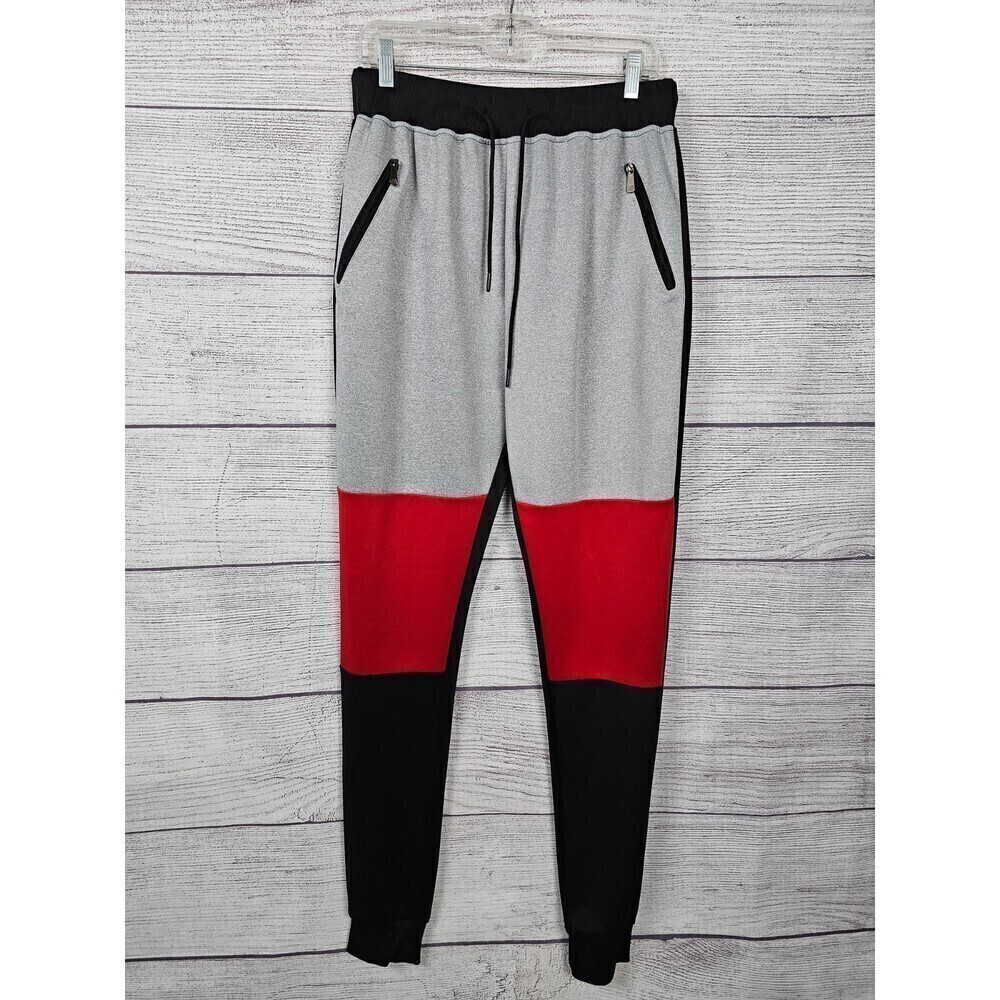 Seven Souls Colorblock Drawstring Jogger Sweatpants Black Red and Grey Size XL